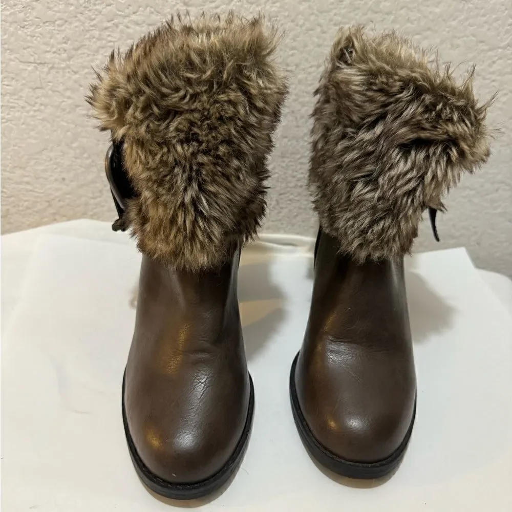 Sugar Pursuit Brown Boots with Faux Fur Collar